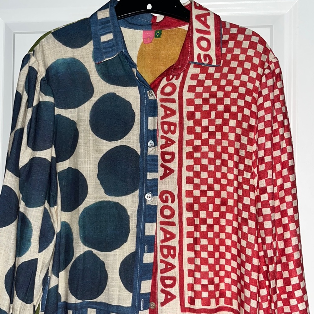 FARM Rio Red & Navy Mixed-Print Long Sleeve Dress